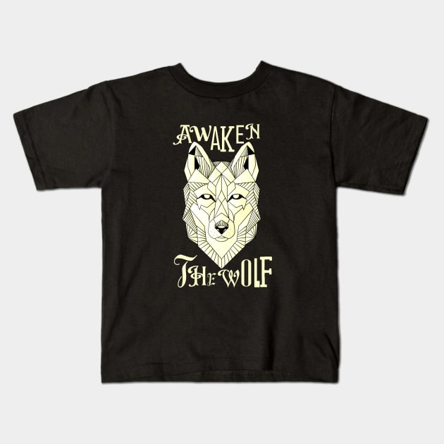 AWAKEN THE WOLF (White) Kids T-Shirt by artbleed